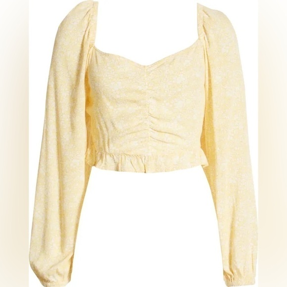 BP Yellow Floral Print Sweetheart Neck Crop Top NWT - Picture 1 of 8